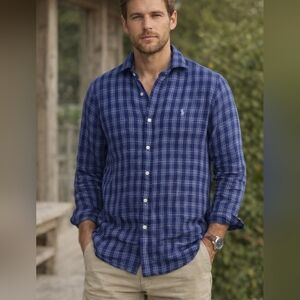 Polo Ralph Lauren Ocean Wash Linen Buttondown Plaid Mens Shirt XS